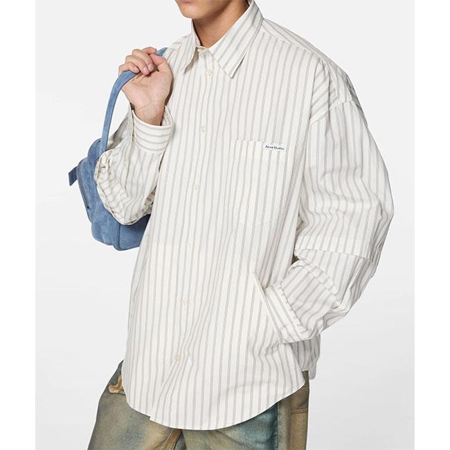 Acne Studios アクネストゥディオズ オーバーサイズ ダブルスリーブ ストライプシャツ FN-MN-SHIR000952 白 長袖シャツ メンズの画像