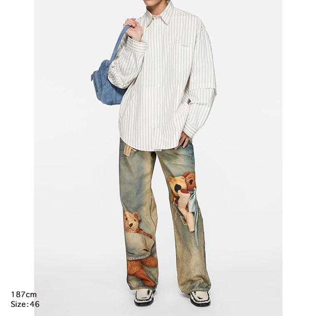 Acne Studios アクネストゥディオズ オーバーサイズ ダブルスリーブ ストライプシャツ FN-MN-SHIR000952 白 長袖シャツ メンズの画像