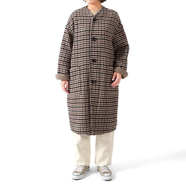 LE GLAZIK ルグラジック チェック柄 リバーシブル ノーカラーコート JL