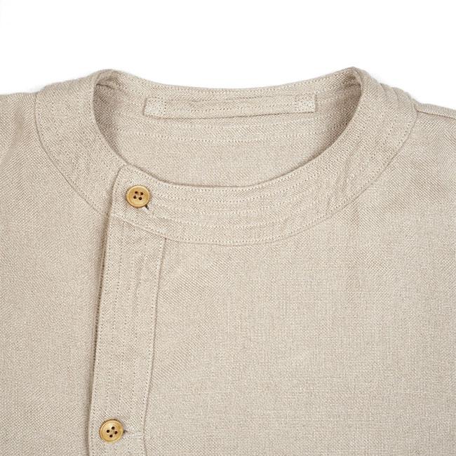 Nigel Cabourn ストライプ ノーカラージャケット サイズ50 リネン Nigel Cabourn ストライプ ノーカラージャケット サイズ50