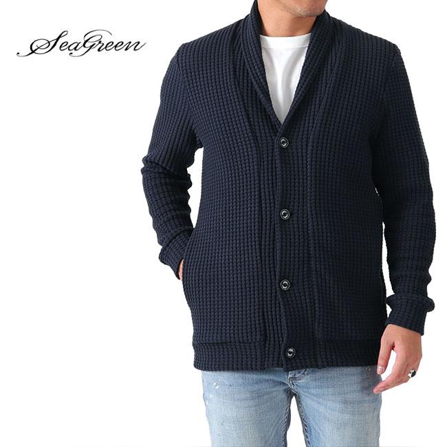 Sea Green シーグリーン オニワッフル ショールカラー カーディガン 