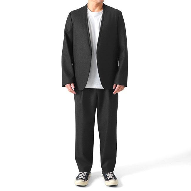 美品ATONエイトンウールサキソニーコートジャケット01黒 TIME SALE] ATON エイトン ウール サキソニー ノーカラー ジャケット
