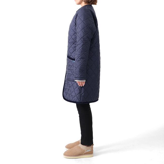 美品LAVENHAMキルティング ロングコート サイズ38ネイビー紺 LAVENHAM ラベンハム ロングライン ファーライニング カラーレス