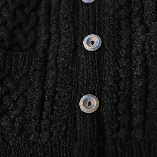 インバーアラン　ブラック　インディゴ　デニムヤーン　コットン　カーディガン　38 インバーアラン ブラック インディゴ デニムヤーン コットン