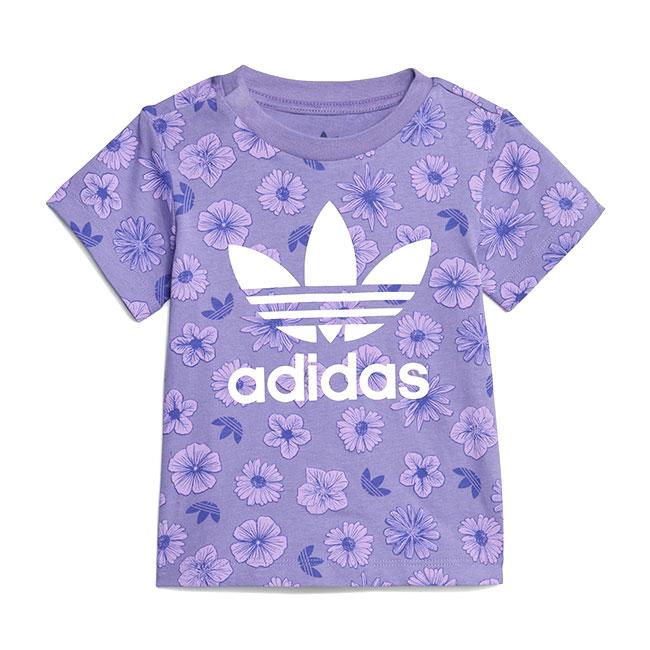 adidas アディダスオリジナルス 花柄 フローラルプリント Tシャツ&ショーツ セットアップ IC8758 ベビー ギフト プレゼント｜golden-state｜02