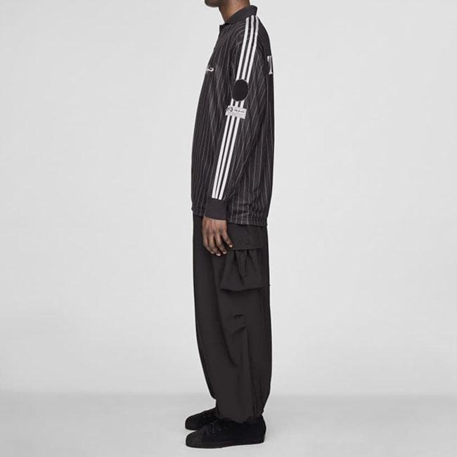 Y-3 ワイスリー ストライプ オーバーサイズ フットボールシャツ KS7574 黒 長袖ポロシャツ サッカーシャツ メンズ_2