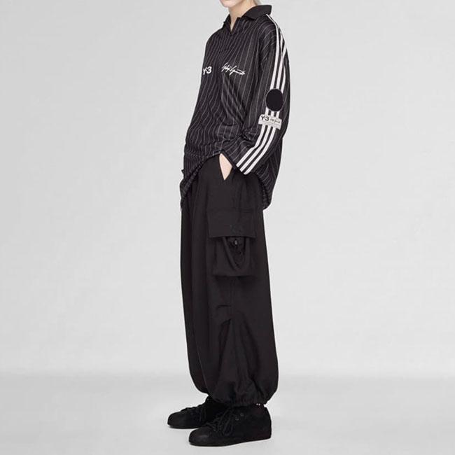 Y-3 ワイスリー ストライプ オーバーサイズ フットボールシャツ KS7574 黒 長袖ポロシャツ サッカーシャツ メンズ_4