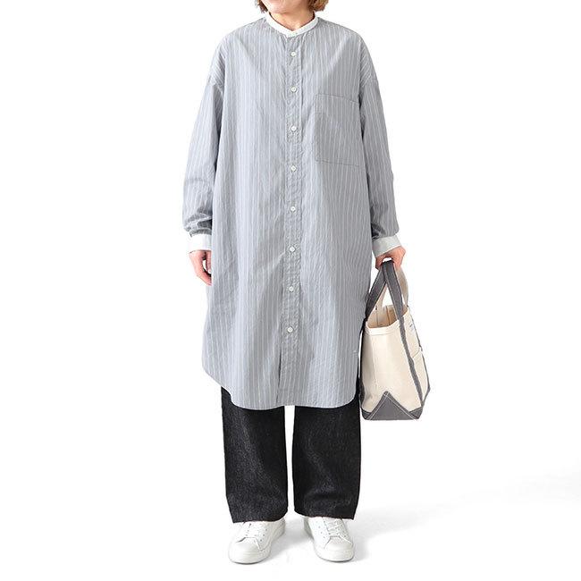 GYMPHLEX ジムフレックス ストライプ バンドカラー シャツワンピース J