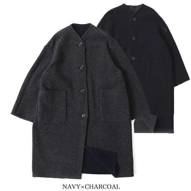 Dhal ブラックリバーシブルノーカラーコート　size M LE GLAZIK（ルグラジック） リバーシブル ノーカラーコート JL-8982