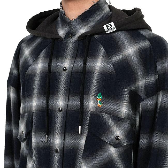 Mihara Yasuhiro チェック柄フード付きシャツジャケット サイズ48 Maison MIHARA YASUHIRO(メゾンミハラヤスヒロ) チェック柄
