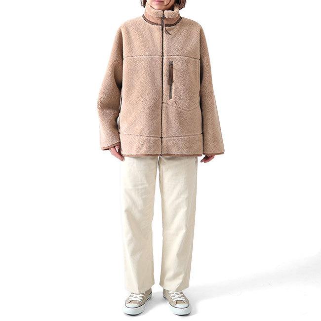 ぱるページ❤裏ボア&ポケット付き❤ラグランスリーブノーカラージャケット【d SALE] LE GLAZIK ルグラジック フェイクムートンジャケット LG-A0094