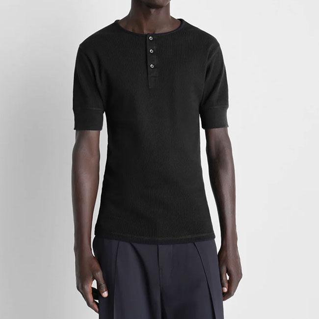 LEMAIRE ルメール コットンリネン ヘンリーネックリブTシャツ TS0007