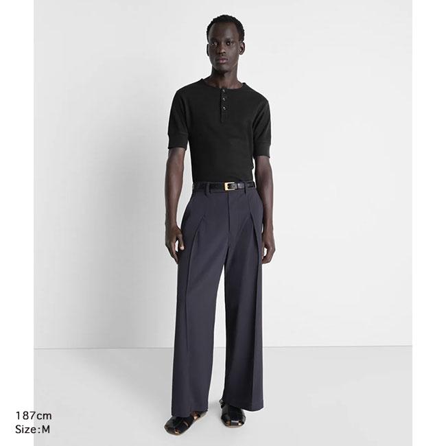 LEMAIRE ルメール コットンリネン ヘンリーネックリブTシャツ TS0007