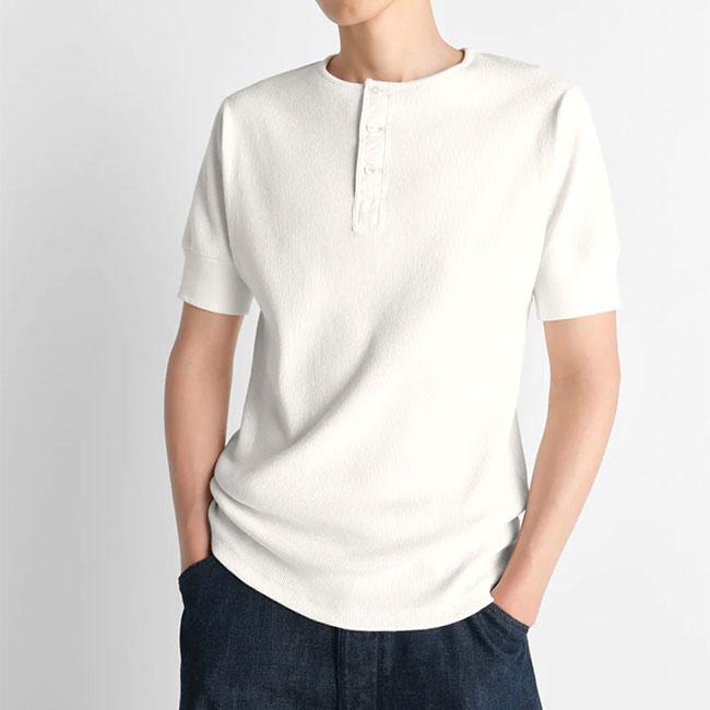 LEMAIRE ルメール コットンリネン ヘンリーネックリブTシャツ TS0007