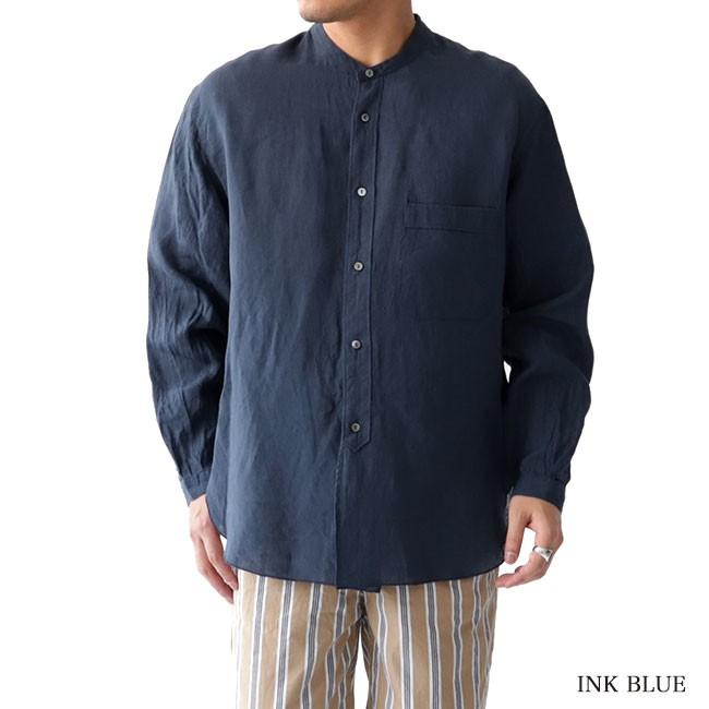 STILL BY HAND リネンバンドカラーシャツ ネイビー サイズ48 STILL BY HAND（スティルバイハンド） リネン バンドカラーシャツ