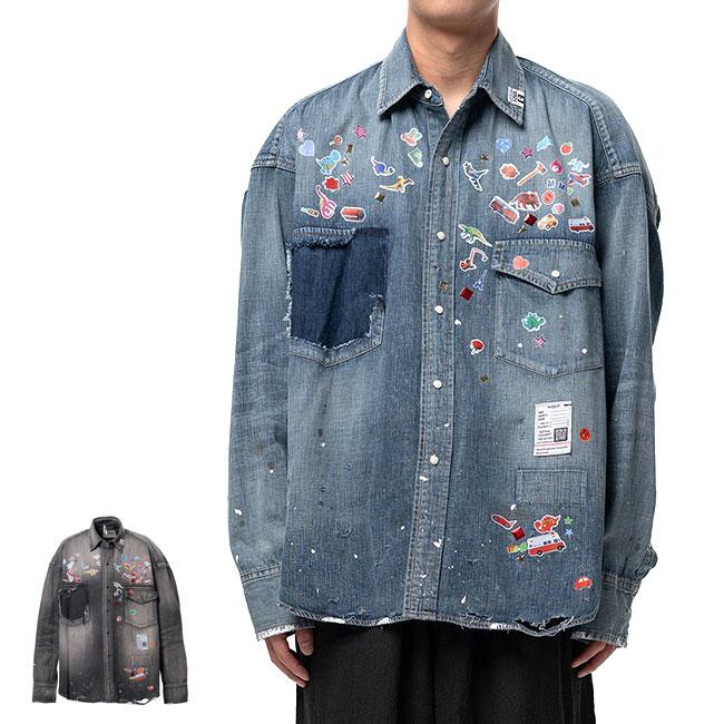 美品ミハラ ヤスヒロ パッチワーク 撥水 転写プリント シャツ 総柄 Maison MIHARA YASUHIRO メゾンミハラヤスヒロ キッズ ステッカー