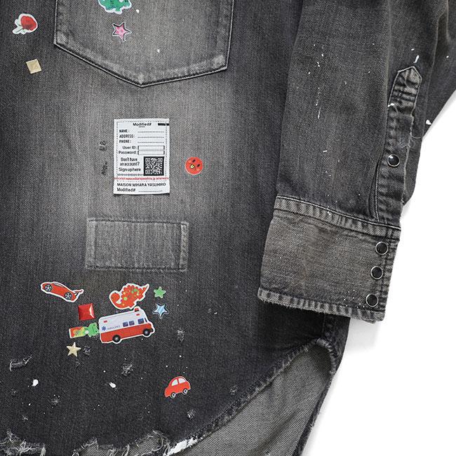 maison mihara yasuhiro tシャツ 黒　猫　シール Maison MIHARA YASUHIRO cat-print text-detail T-shirt | Black