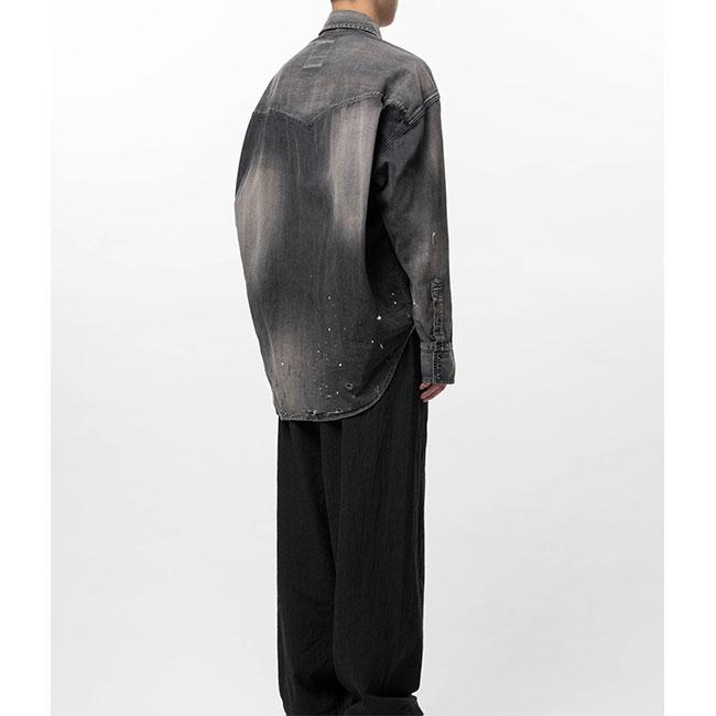 Maison MIHARA YASUHIRO メゾンミハラヤスヒロ キッズ ステッカーシール プリント ディストレスド デニムシャツ J16SH125 メンズの画像