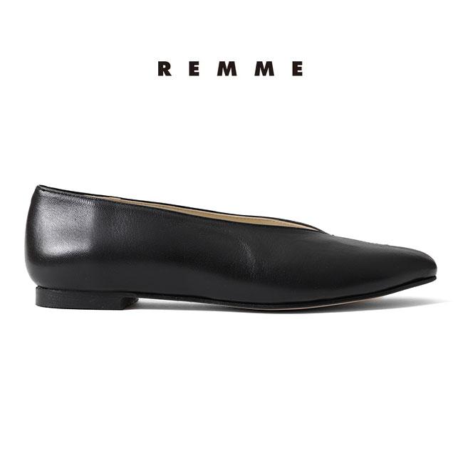 REMME（レメ） Vカット レザー フラットパンプス 6464SO 黒 白