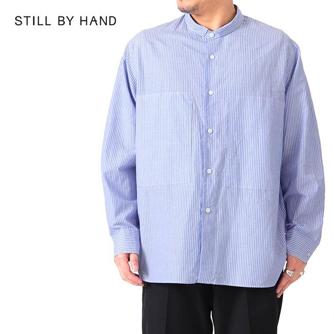 美品 STILL BY HAND 長袖シャツ ストライプ コットン 青 白 L 美品 STILL BY HAND 長袖シャツ ストライプ コットン 青 白 L