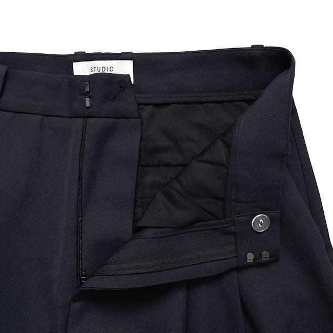 STUDIO NICHOLSON スタジオニコルソン LINE DOUBLE PLEAT VOLUME PANT ダブルプリーツ ボリュームパンツ LINE SNM-1185 紺 ネイビー ワイドパンツ メンズの画像