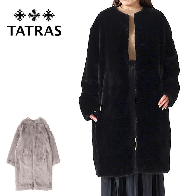タトラス 新品オリーブグリーン ノーカラーエコファーロングコート03L タトラス 新品オリーブグリーン ノーカラーエコファーロング