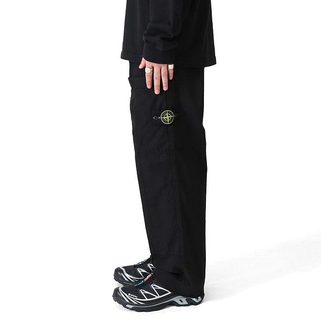 STONE ISLAND ストーンアイランド リップストップ ルーズフィット カーゴパンツ 3100007 黒 ブラック ワイドパンツ メンズの画像