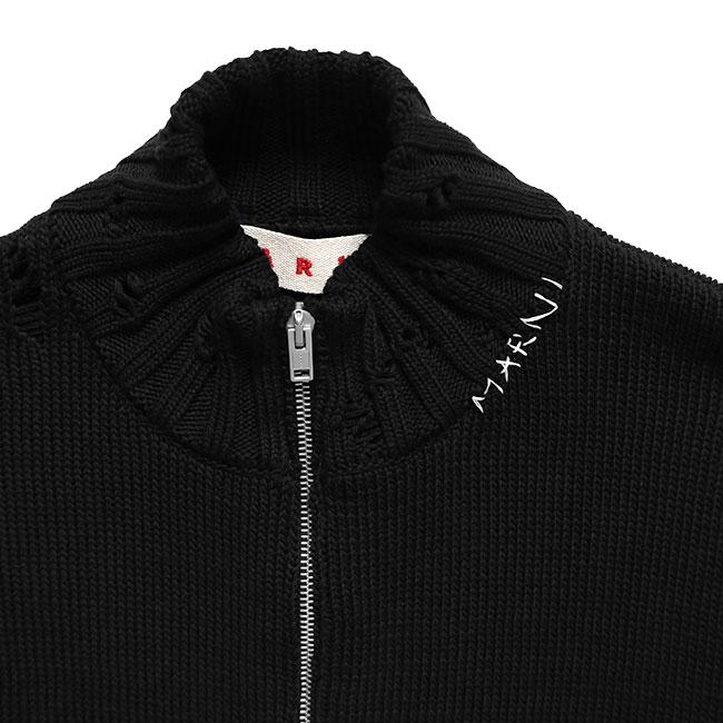 MARNI マルニ スタンドカラー ダメージ コットンニット ジップカーディガン CDMG0188A0 UFC652 黒 ブラック メンズの画像