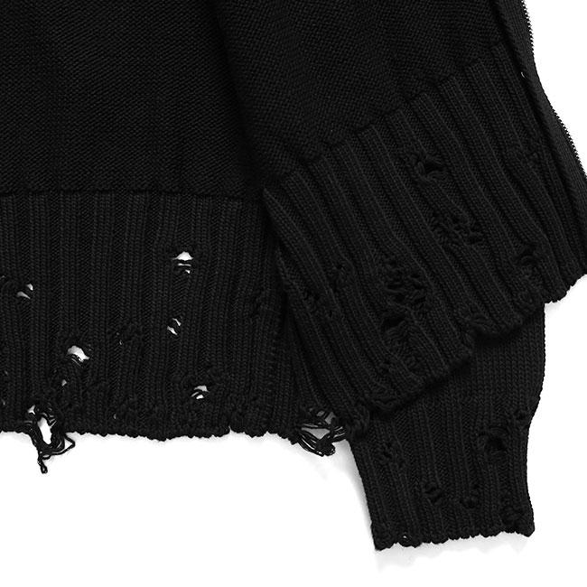 MARNI マルニ スタンドカラー ダメージ コットンニット ジップカーディガン CDMG0188A0 UFC652 黒 ブラック メンズの画像