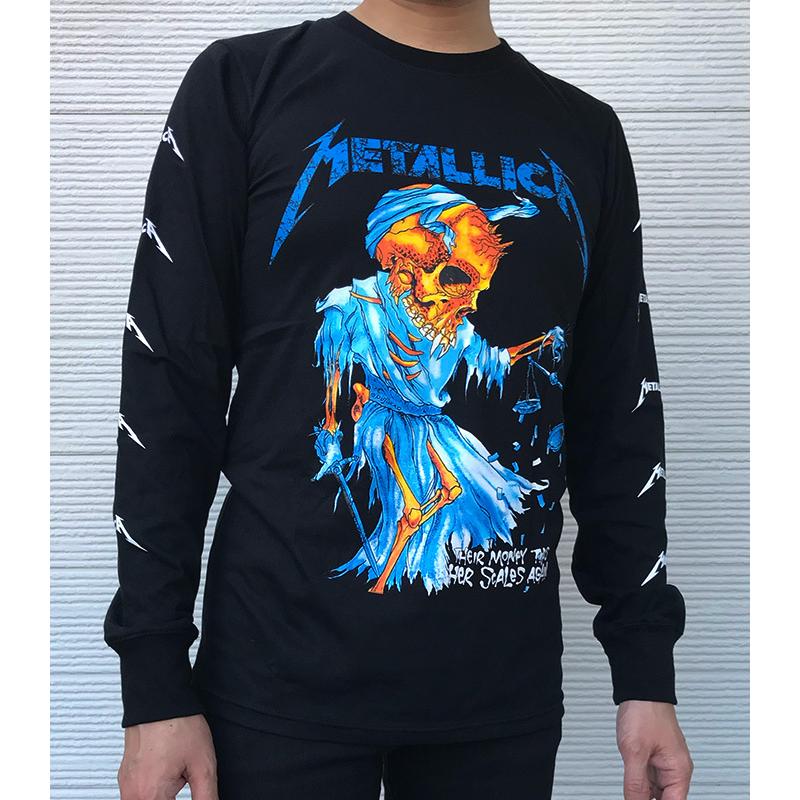 Metallica tシャツ メタリカ 長袖 ロングtシャツ ロンt バンドtシャツ ロックtシャツ  ユニセックス ロング丈 ロングスリーブ スカル｜golden-t