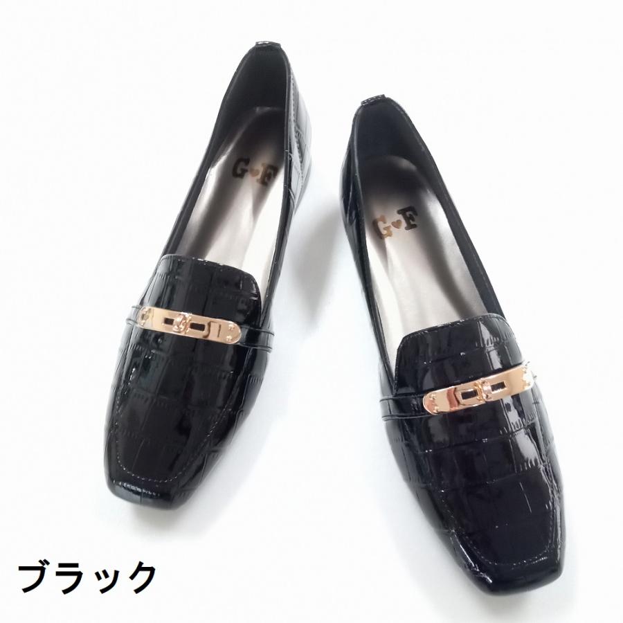 ゴールデンフット パンプス モカシン ローファー 幅広 3E エナメル 