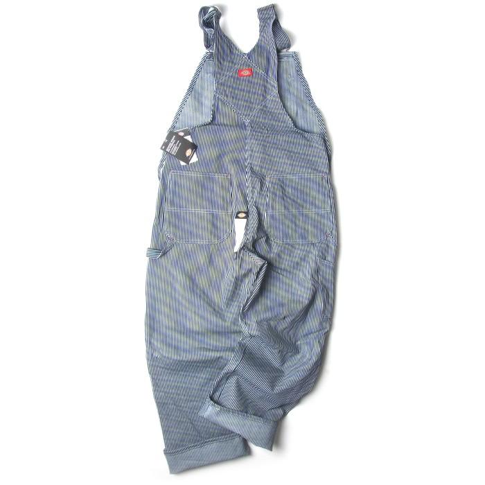 blue and gold striped overalls