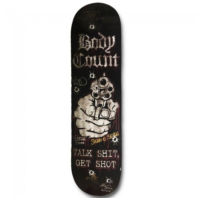 BODY COUNT ボディーカウント TALK SHIT GET SHOT SKATE DECK スケート デッキ CONTROL INDUSTRY コントロール・インダストリー 直筆サイン入り BC01-SBDECK｜goldentijuana