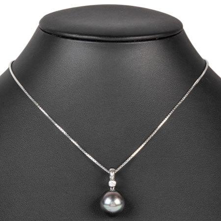 ブラックパール 13.5mm ダイヤモンド 0.10ct ネックレス K14WG/Pt850  