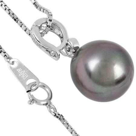 ブラックパール 13.5mm ダイヤモンド 0.10ct ネックレス K14WG/Pt850  