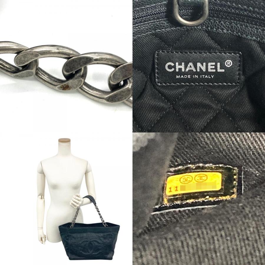 キャビアスキン シャネル CHANEL チェーン トートバッグ ブラック