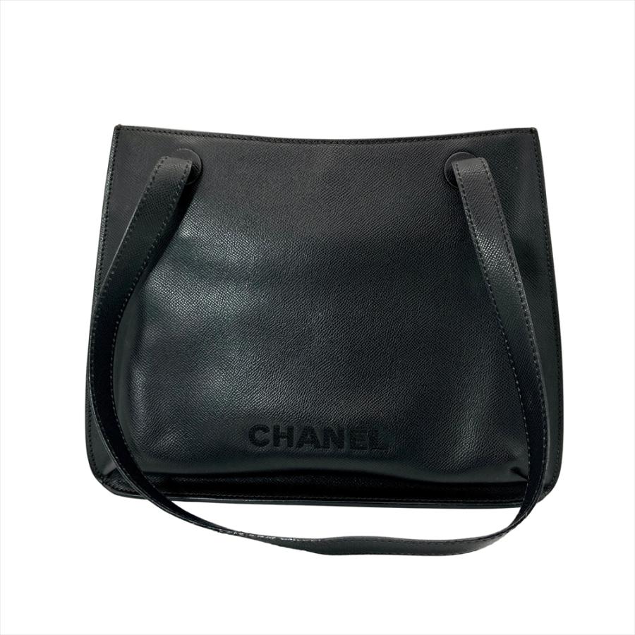 シャネル　キャビアスキン　ショルダーバッグ CHANEL（シャネル） ロゴ ショルダーバッグ キャビアスキン ブラック