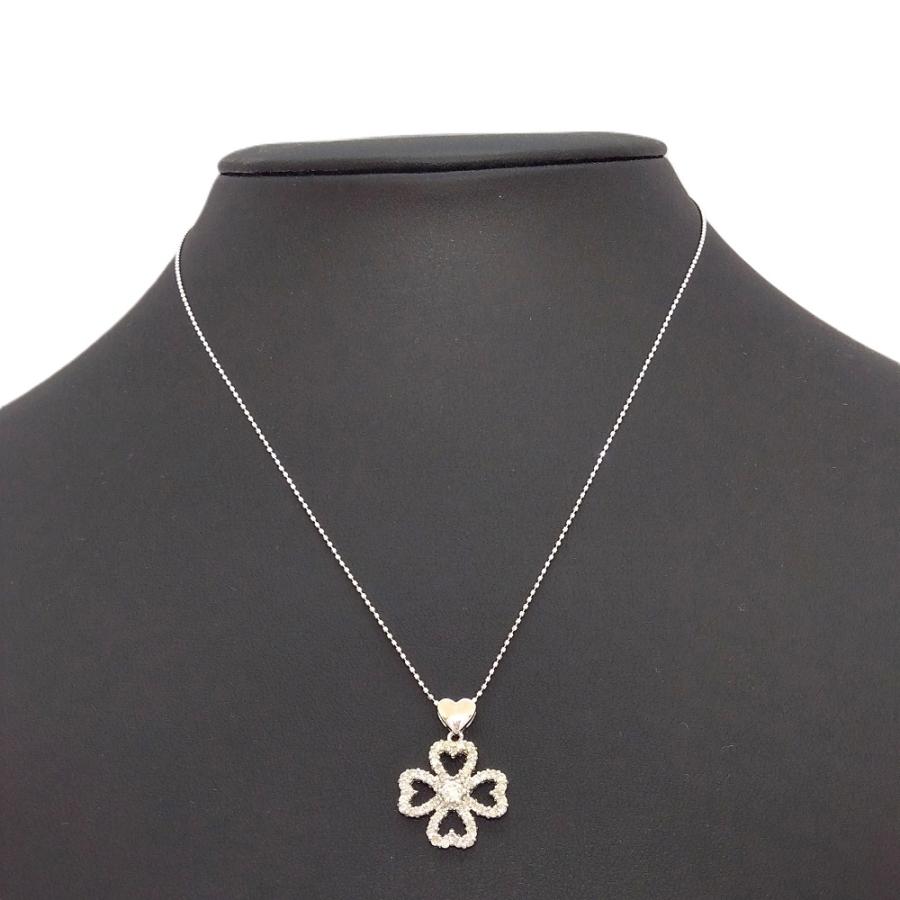 美品☆K14WG ホワイトゴールドクローバーネックレス