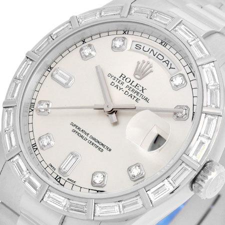 ROLEX（ロレックス） デイデイト 118366A P番 バケット 10Pダイヤ PT メンズ 自動巻き 腕時計 シルバー文字盤 ...