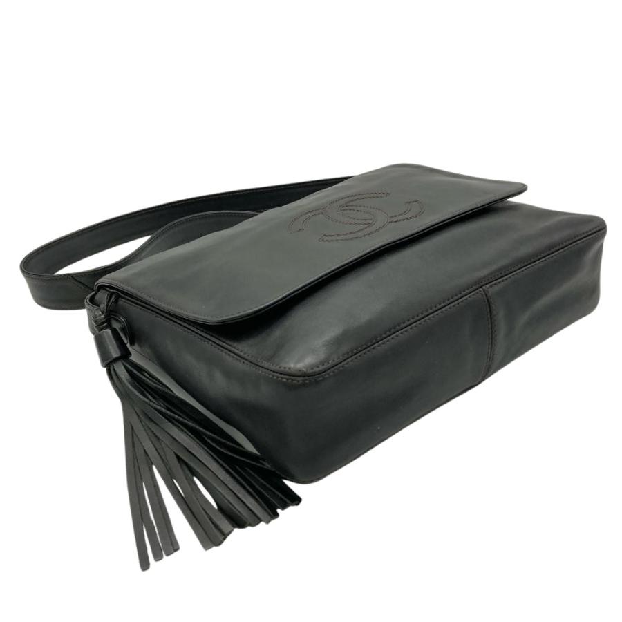 CHANEL ショルダー バッグ デカココ フリンジ ステッチ 黒 ブラック CHANEL（シャネル） デカココ タッセル ショルダーバッグ レザー