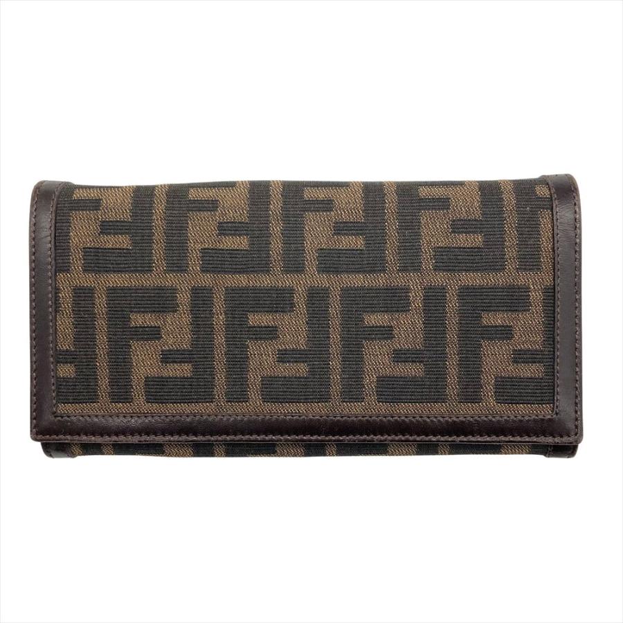 FENDI（フェンディ） ズッカ柄 長財布 キャンバス レザー ブラウン