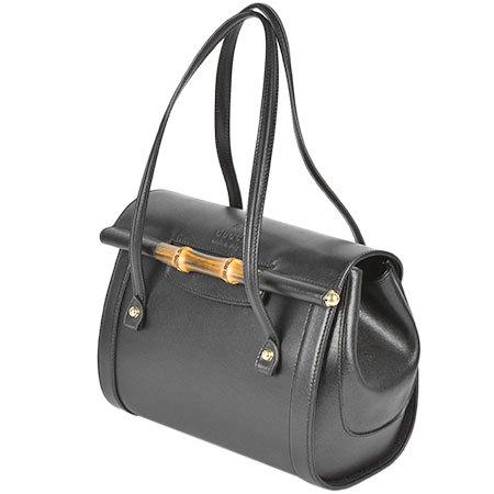 【美品】 GUCCI グッチ黒バンブー オールレザー 本革ハンドバッグ ブラック GUCCI（グッチ） バンブー ハンドバッグ ショルダーバッグ レザー