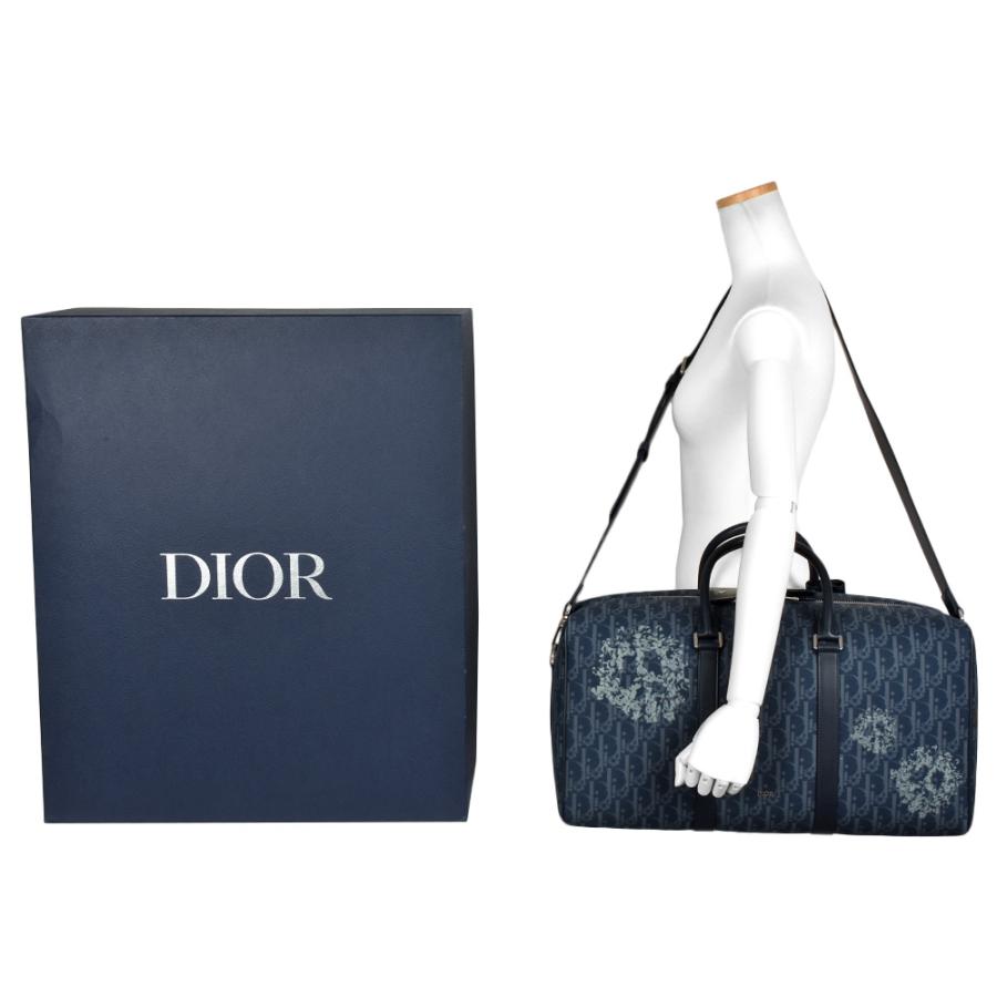 ☆Christian　Dior　ネイビー レザー ボストンバッグ ディオール Dior ティアーズ ランゴ 50 オブリーク ピースサイン