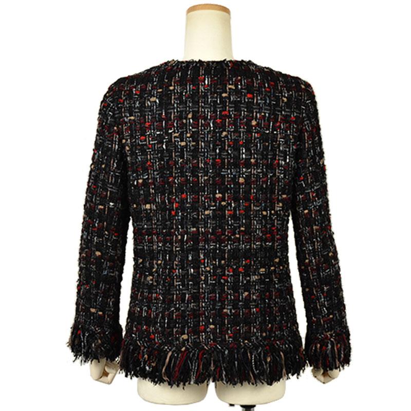 CHANEL - シャネル CHANEL ツィード ノーカラージャケット P39775V28558 ブラック 40【中古】 CHANEL（シャネル） ツィード ノーカラージャケット P39775V28558