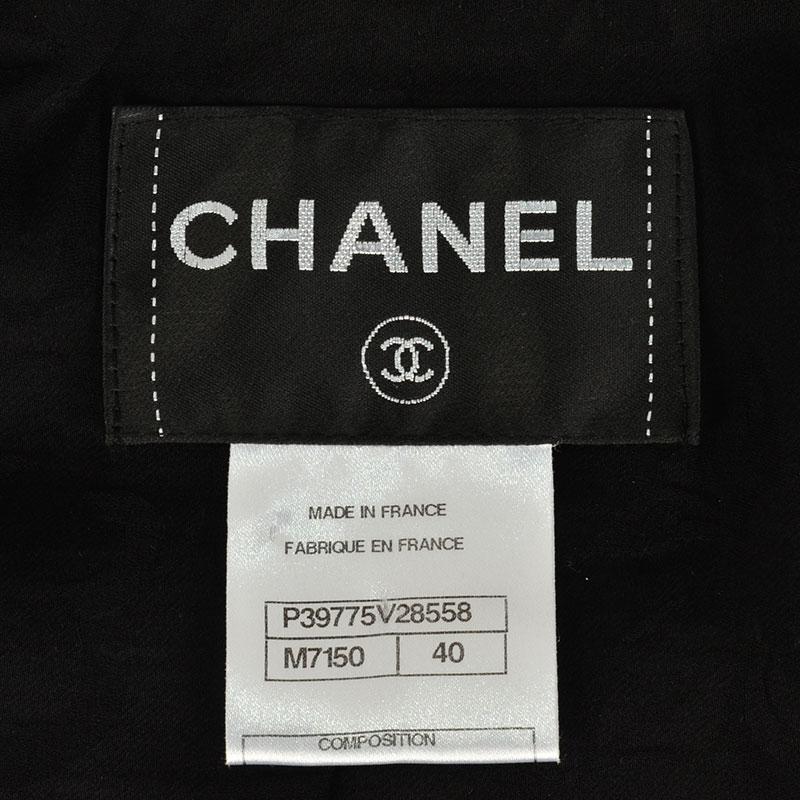 CHANEL - シャネル CHANEL ツィード ノーカラージャケット P39775V28558 ブラック 40【中古】 CHANEL（シャネル） ツィード ノーカラージャケット P39775V28558