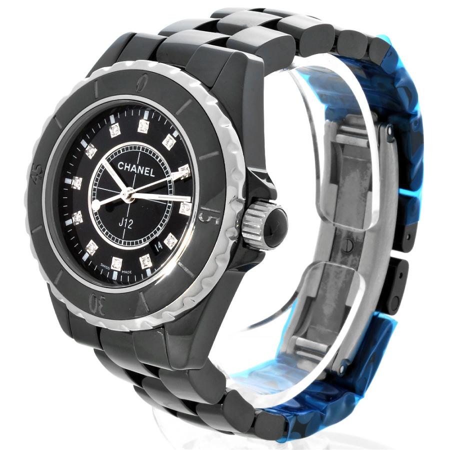 Rei。美品 CHANEL時計 J12 12Pブラック H1625 J12 シャネル CHANEL H1625 腕時計 クォーツ ブラック文字盤 12P