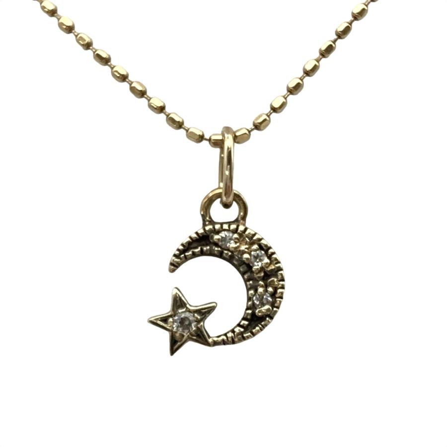 K10 スターモチーフ ネックレス アナスイ ジャンク ANNA SUI（アナスイ） 三日月モチーフ パヴェ ネックレス K10YG 1.3g