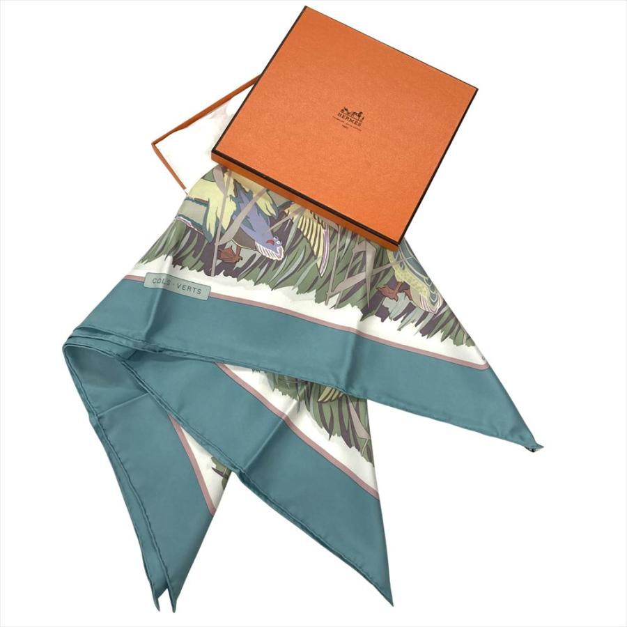 HERMES（エルメス） カレ90 COLS VERTS 鴨 スカーフ シルク スカイ