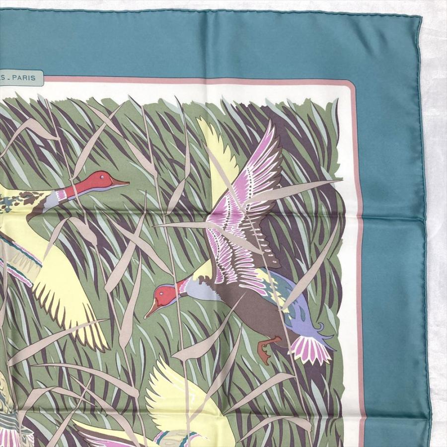 HERMES（エルメス） カレ90 COLS VERTS 鴨 スカーフ シルク スカイ