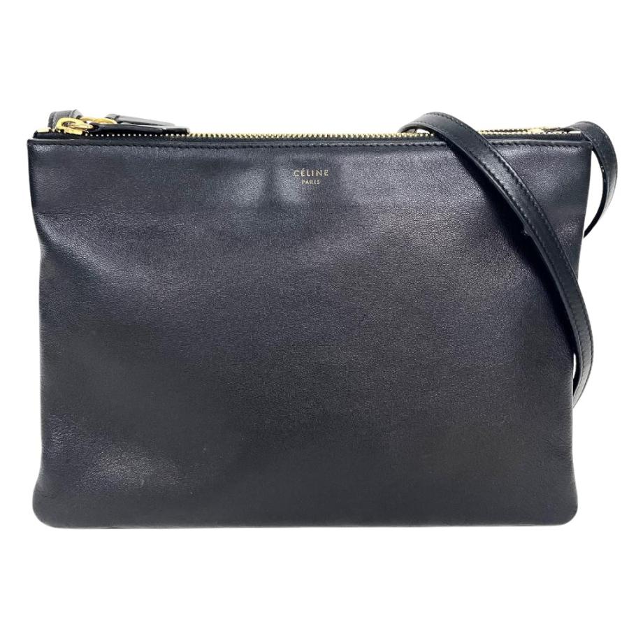【美品✨】 セリーヌ 新ロゴ トリオ ラージ ショルダーバッグ ブラック 黒 TRIO（CELINE） セリーヌ CELINE トリオ ラージ TRIO LARGE ショルダー